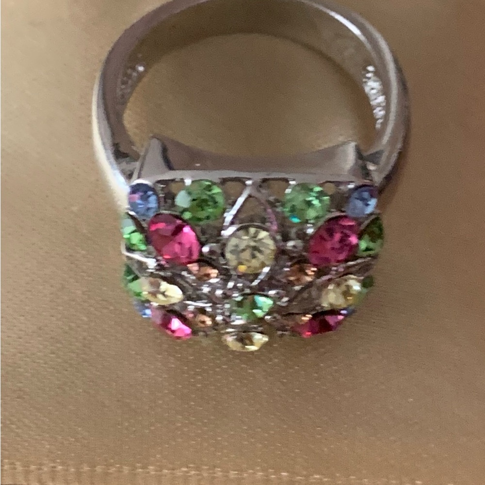 Square Multi Gemstone Cluster Ring 8 - image 4